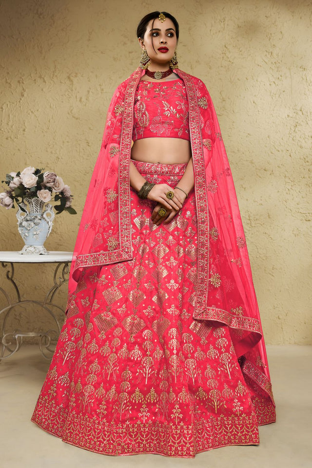 Peach Sequin with Embroidered Art Silk Lehenga (7055-PEACH)