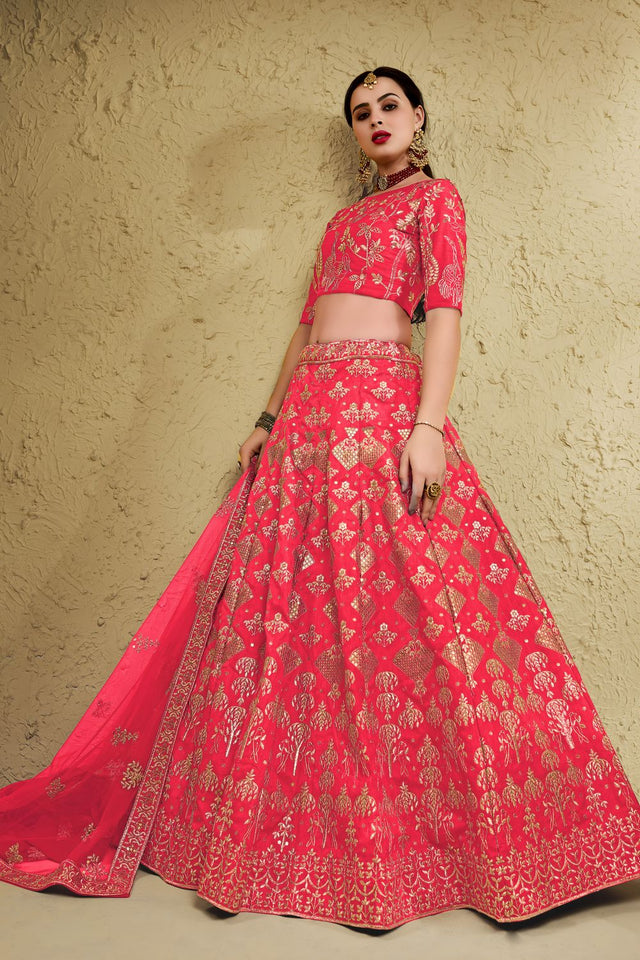 Peach Sequin with Embroidered Art Silk Lehenga (7055-PEACH)