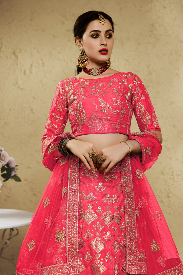 Peach Sequin with Embroidered Art Silk Lehenga (7055-PEACH)
