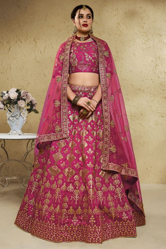 Pink Sequin with Embroidered Art Silk Lehenga (7055-PINK)