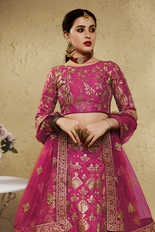 Pink Sequin with Embroidered Art Silk Lehenga (7055-PINK)