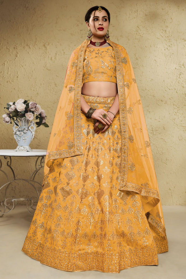 Yellow Sequin with Embroidered Art Silk Lehenga (7055-YELLOW)