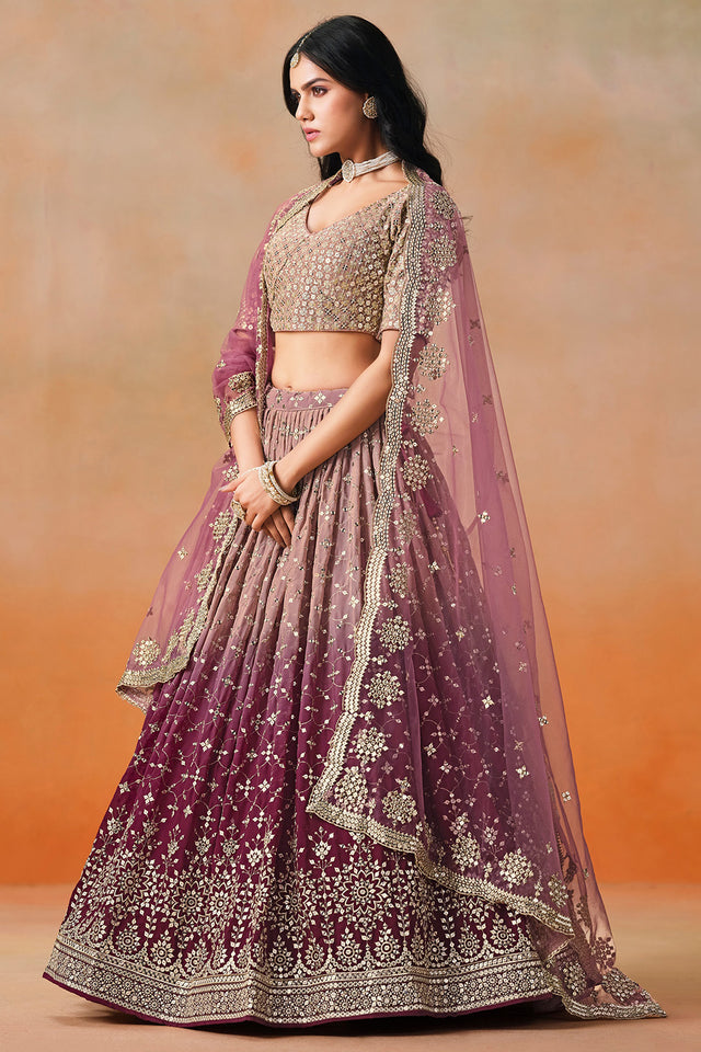 Multi Color Floral Sequin Georgette Lehenga (7086 Marron MEGHALYAZ)