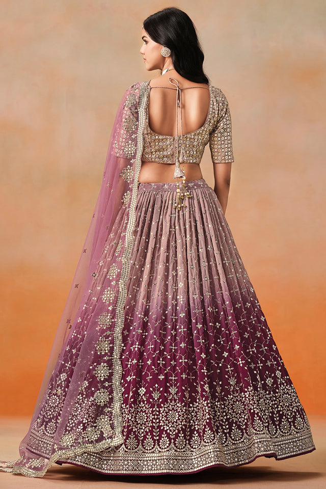 Multi Color Floral Sequin Georgette Lehenga (7086 Marron MEGHALYAZ)