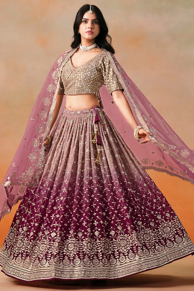 Multi Color Floral Sequin Georgette Lehenga (7086 Marron MEGHALYAZ)