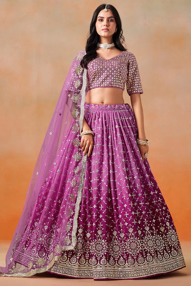 Pink Floral Sequin Georgette Lehenga