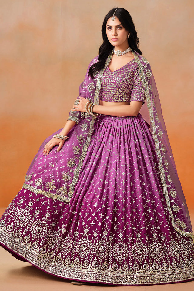 Pink Floral Sequin Georgette Lehenga
