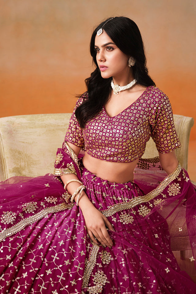 Multi Color Floral Sequin Chinon Silk Lehenga