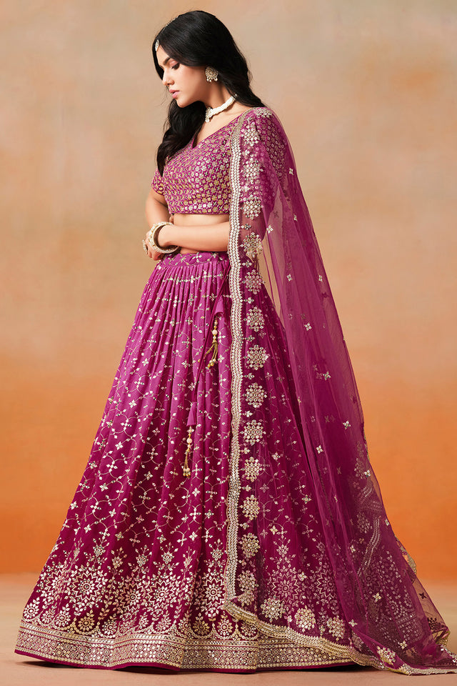 Multi Color Floral Sequin Chinon Silk Lehenga