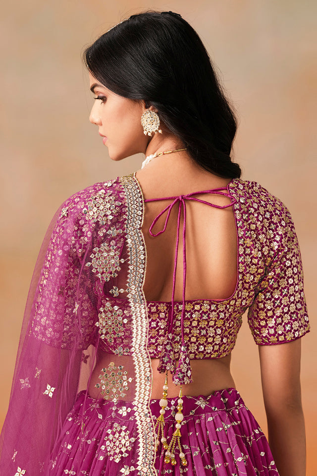 Multi Color Floral Sequin Chinon Silk Lehenga