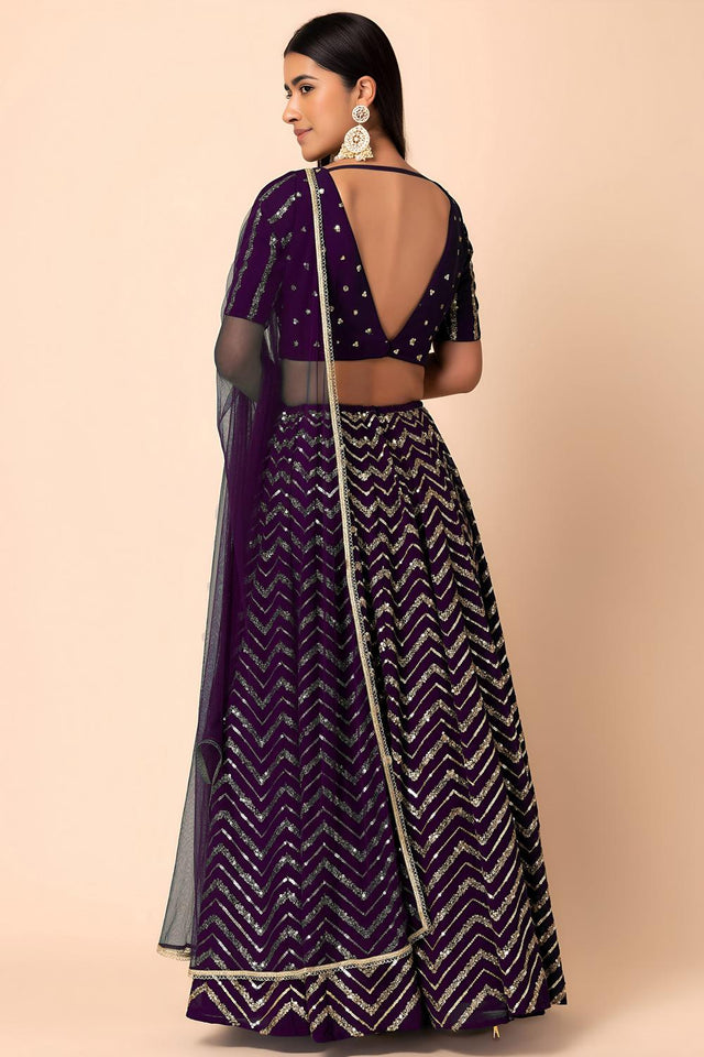 Violet Sequin Georgette Lehenga (7094-Purple)