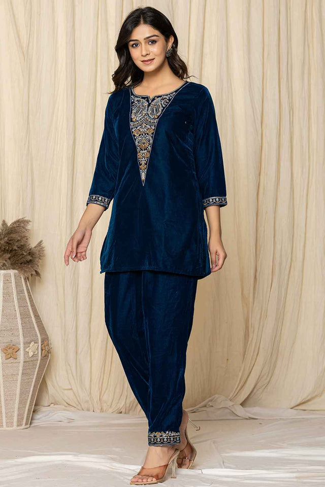 Blue Sequins Velvet Co-Ord Set (7158CRDBL)