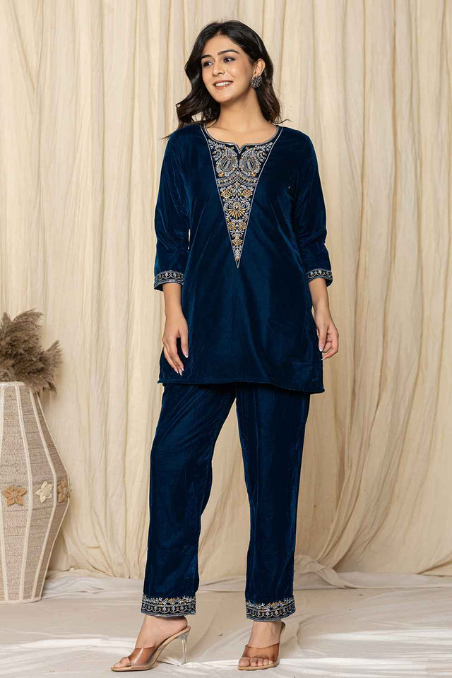 Blue Sequins Velvet Co-Ord Set (7158CRDBL)