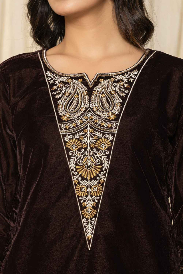 Brown Sequins Velvet Co-Ord Set (7158CRDBR)