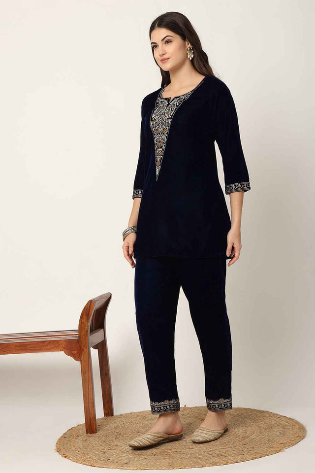 Blue Sequins Velvet Co-Ord Set (7158CRDNB)