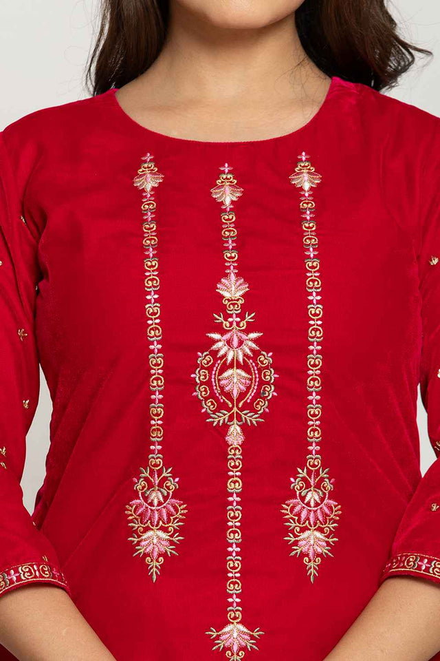Pink Embroidered Work Velvet Co-Ord Set (7160CRDPK)