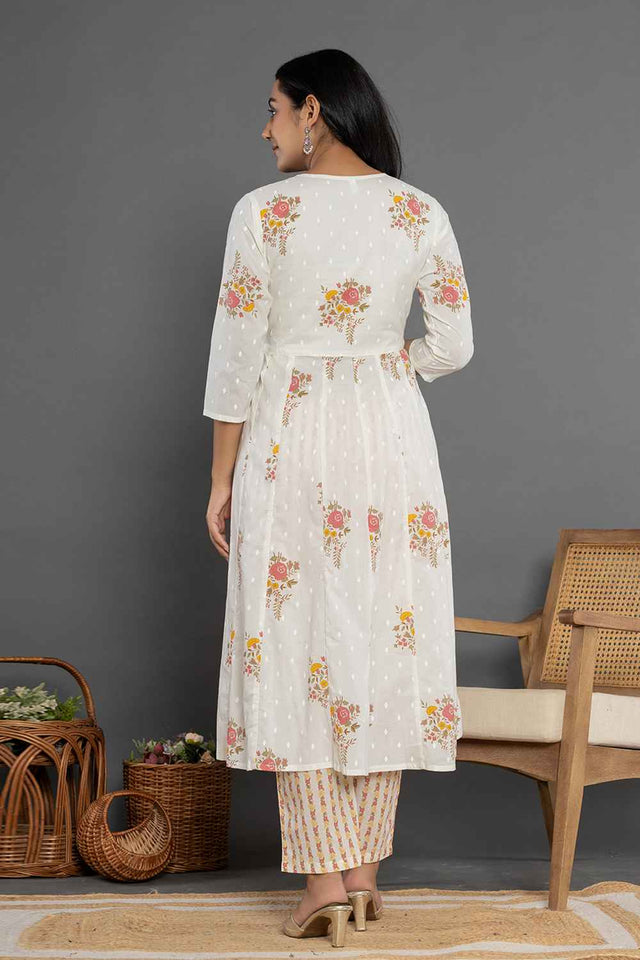 Multi-Color Floral Print Patch Work Pure Cotton Kurti Pant Set