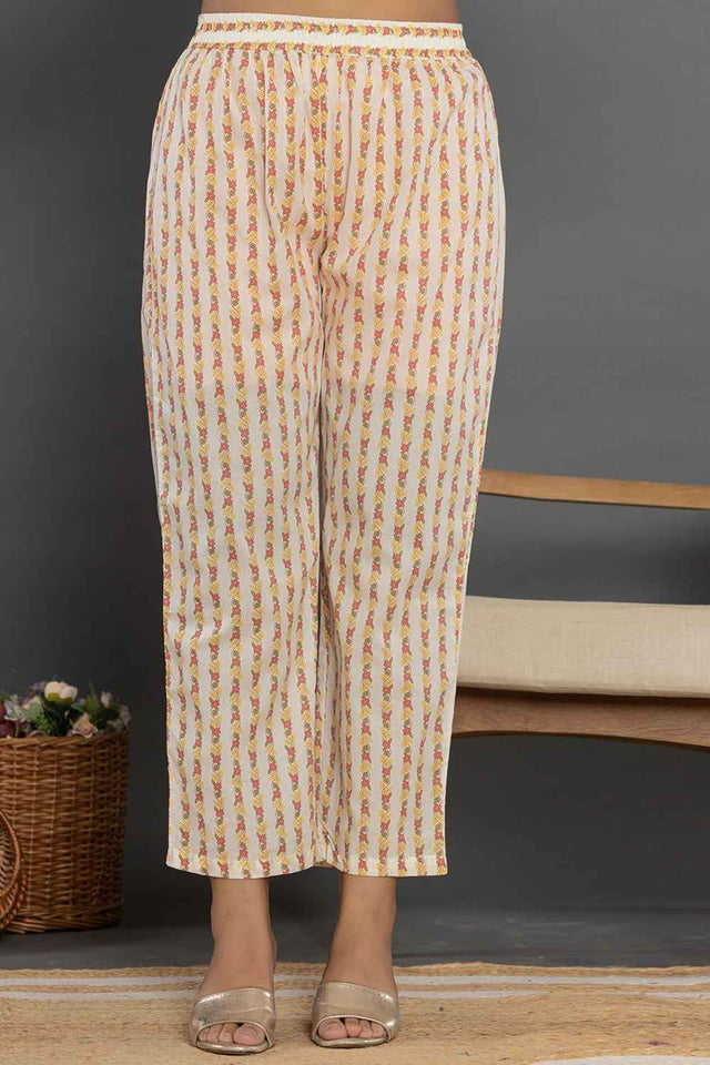 Multi-Color Floral Print Patch Work Pure Cotton Kurti Pant Set