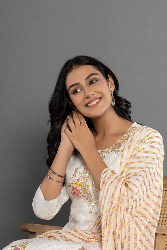 Multi-Color Floral Print Patch Work Pure Cotton Kurti Pant Set