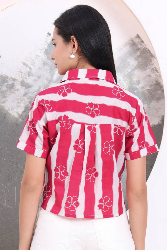 Pink Printed Cotton Tops & Tunics