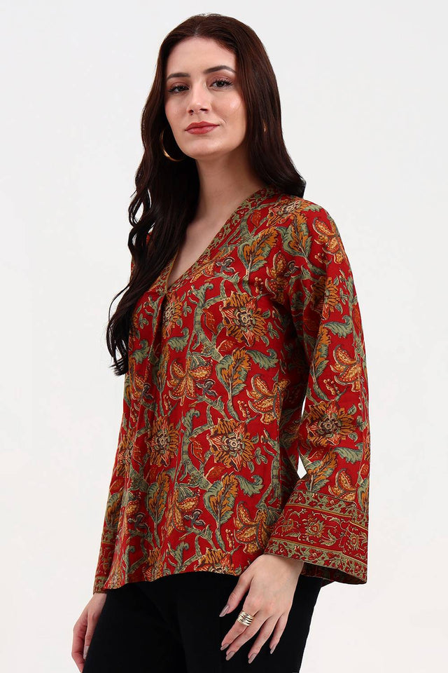 Multi Color Floral Printed Cotton Tops & Tunics