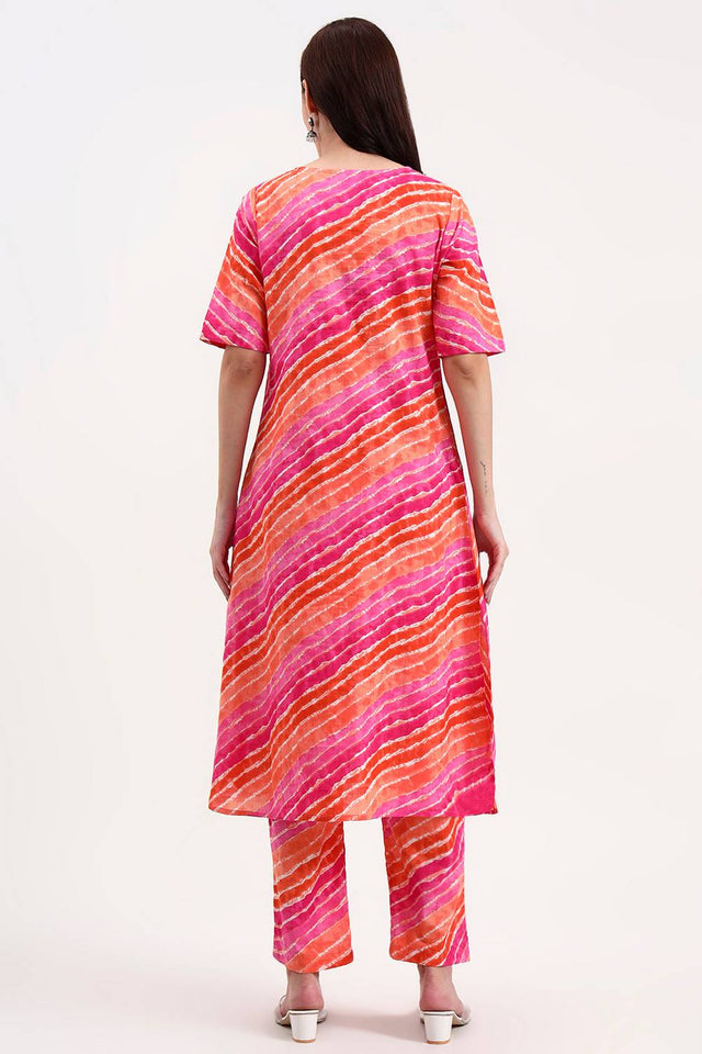 Pink Leheriya Printed Cotton Straight Cut Suit Set