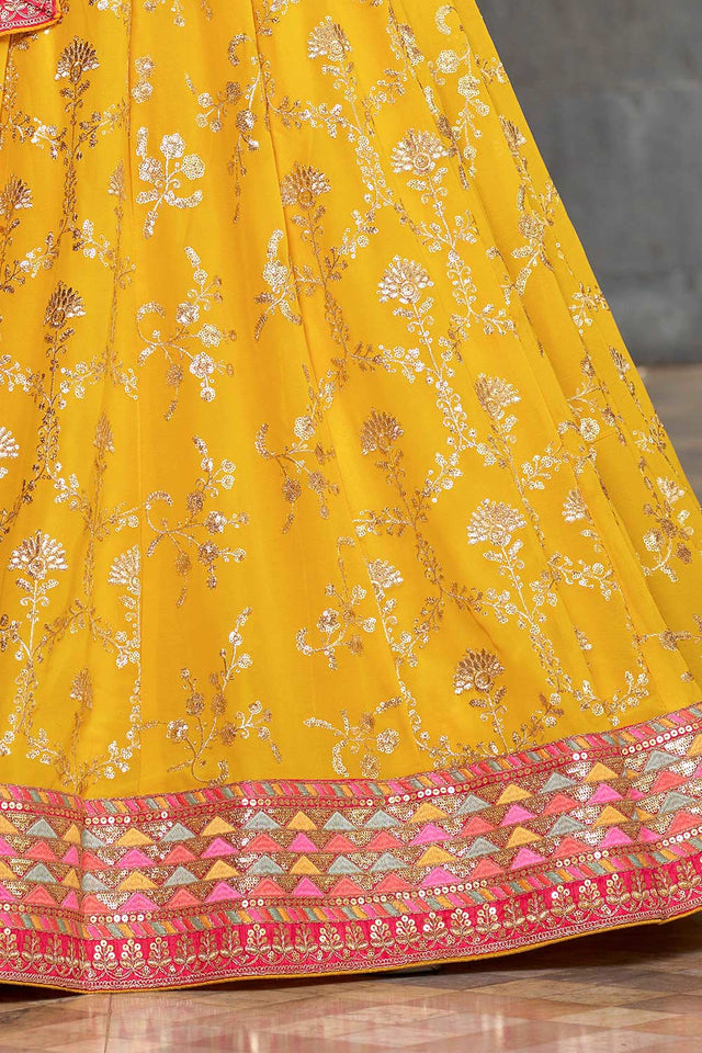 Yellow Sequins Georgette Lehenga Choli With Dupatta ('8001)
