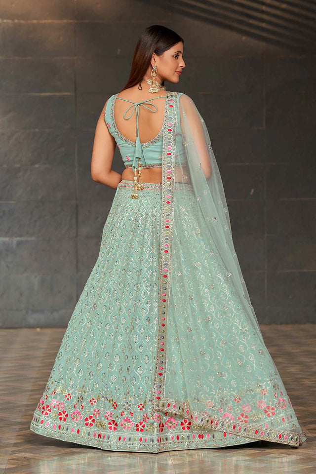 Blue Sequins Georgette Lehenga Choli With Dupatta ('8002)