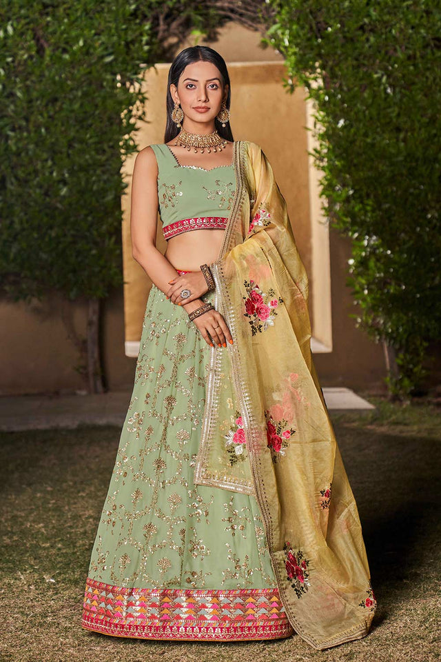 Pista Sequins Georgette Lehenga Choli With Dupatta ('8007)