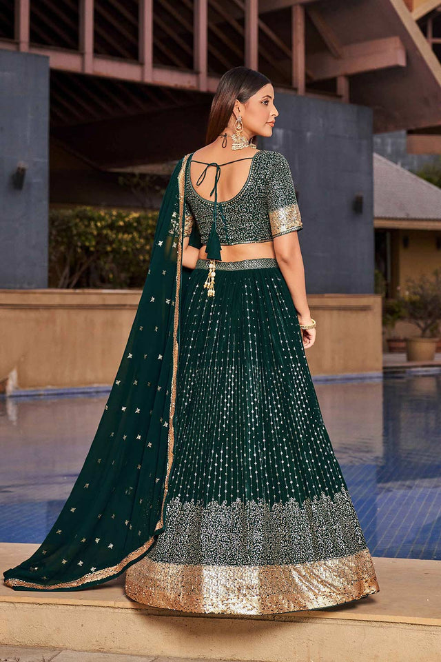 Green Sequins Georgette Lehenga Choli With Dupatta ('8010)