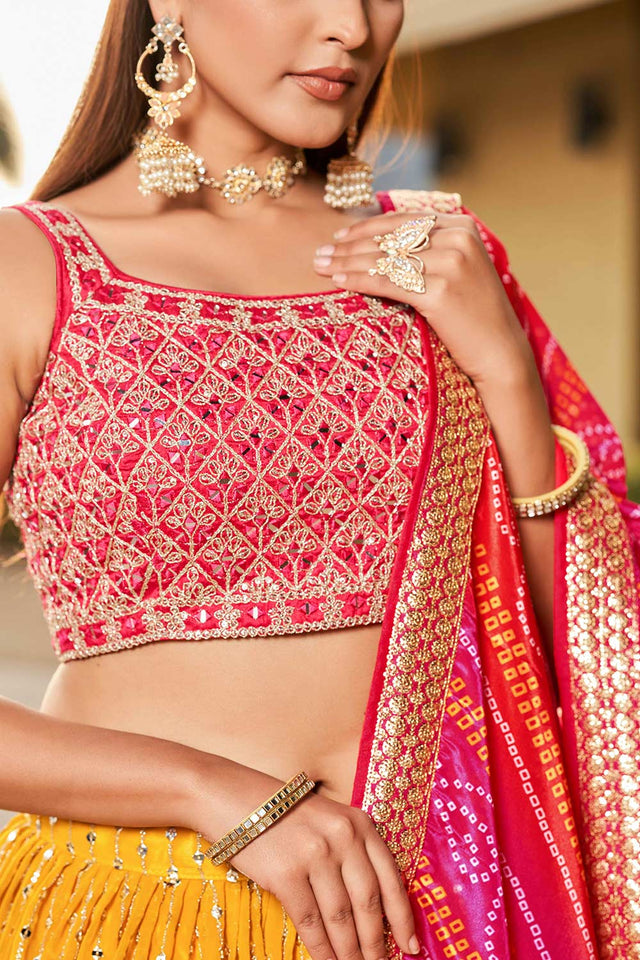 Yellow Sequins Georgette Lehenga Choli With Dupatta ('8011)