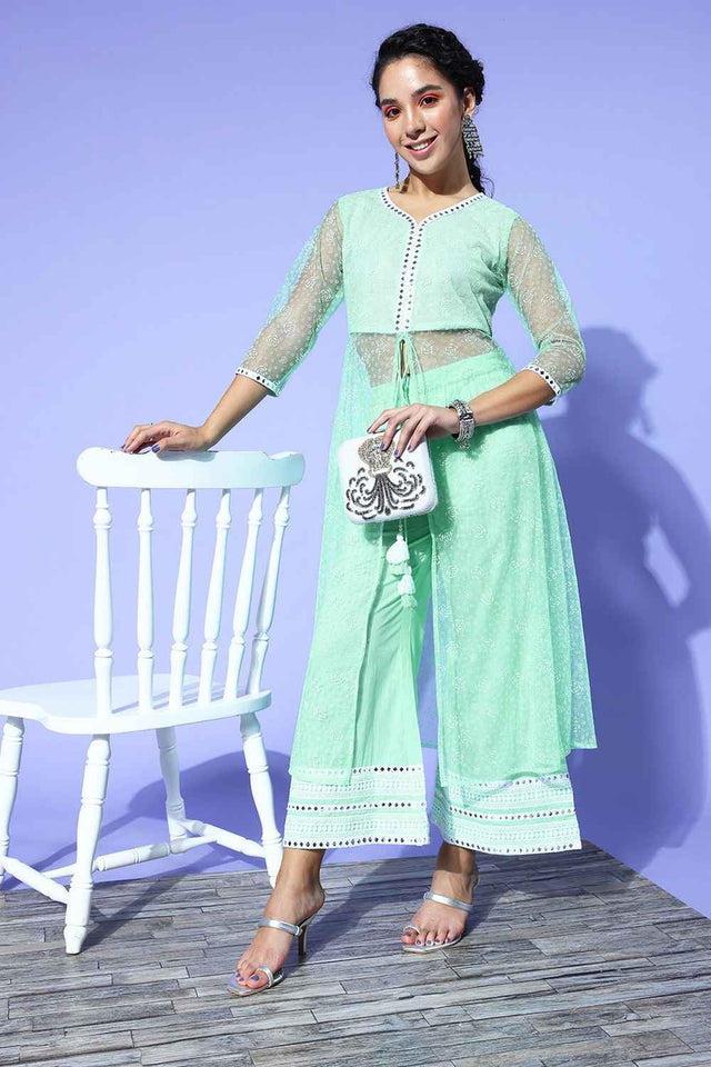 Turquoise Mirror Work?ÿ Net Co-Ord Set