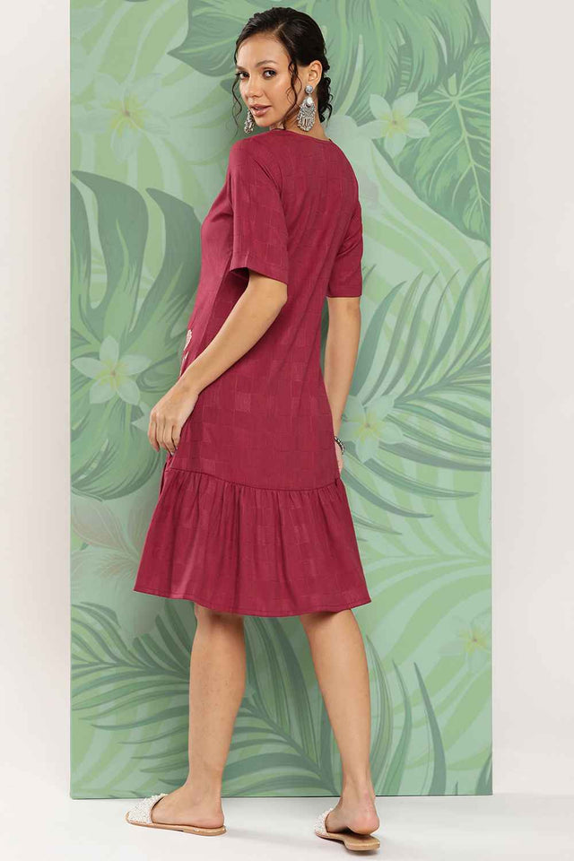Red Embroidered Rayon Dress (9852DRSMR)
