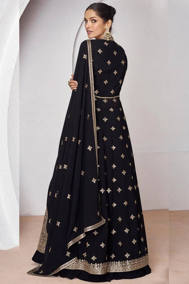 Black Sequin with Embroidered Georgette Gown