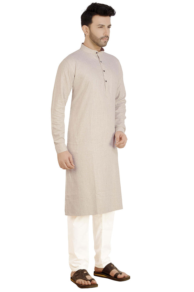 Men's Light Brown Cotton Solid Kurta Pajama
