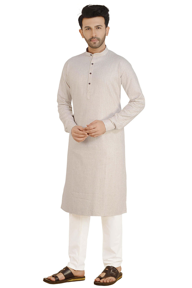 Men's Light Brown Cotton Solid Kurta Pajama