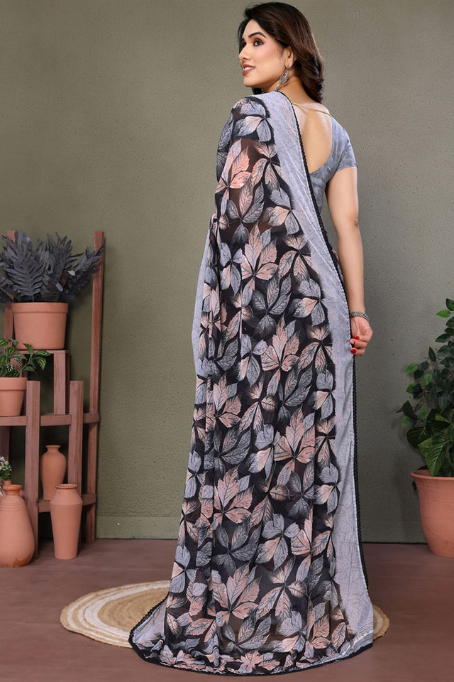 Black Printed Chiffon Saree (AARATI-BLACK)