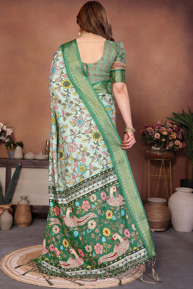 Green Printed Cotton Silk Saree (AAXITA1-LIGHTGREEN)