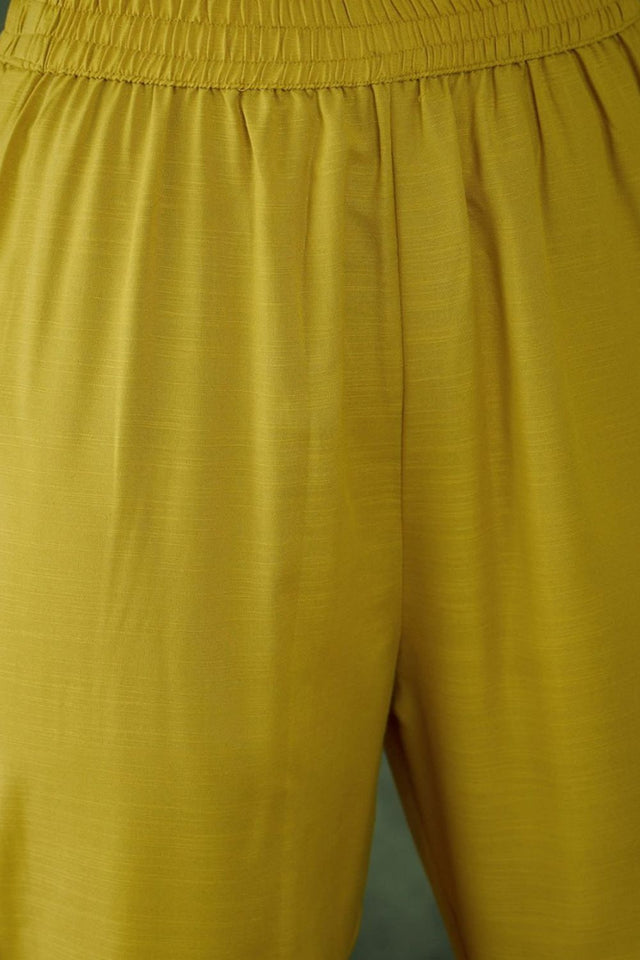 Yellow Embroidered Rayon Kurti Pant Set (AC-782-Yellow)