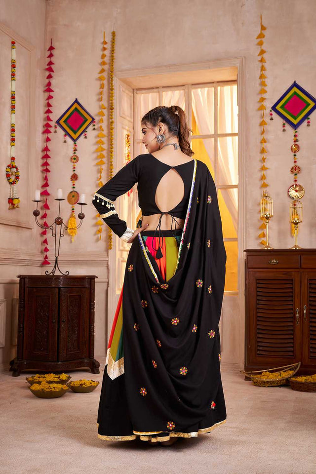 Multi Color Embroidered Cotton Lehenga