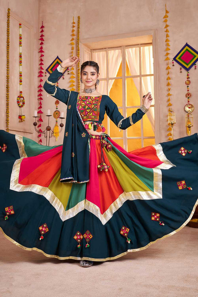Multi Color Embroidered Cotton Lehenga