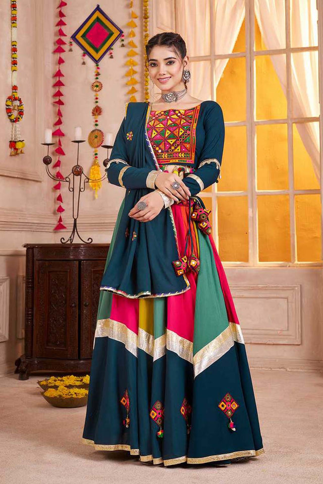 Multi Color Embroidered Cotton Lehenga