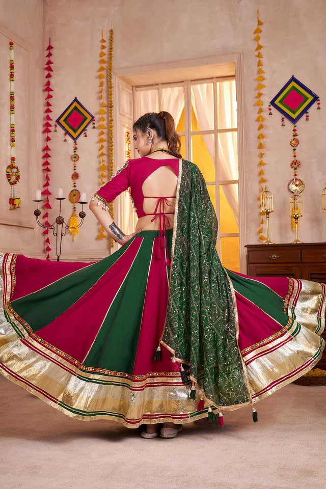 Multi Color Embroidered Cotton Lehenga (ACA1249)