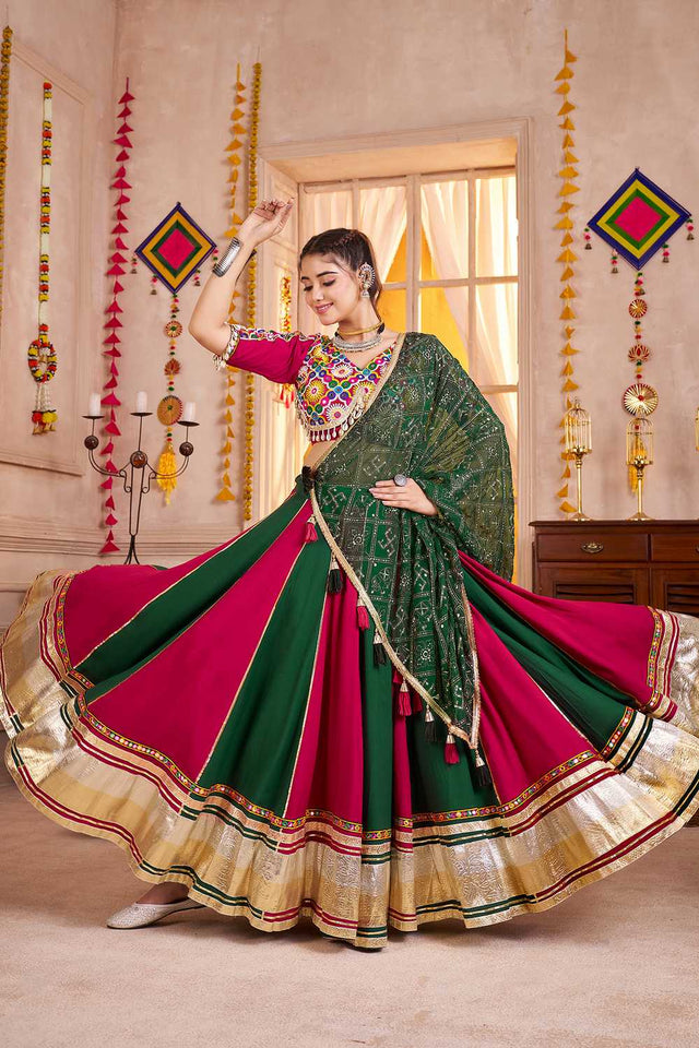 Multi Color Embroidered Cotton Lehenga (ACA1249)