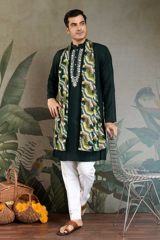 Men's Green Soild Viscose Kurta with Dupatta (ACA1255)