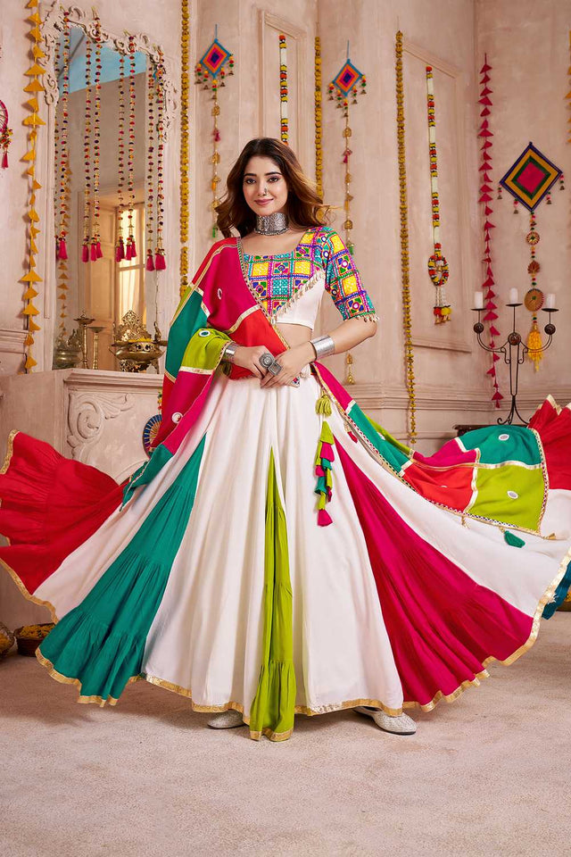 Multi Color Solid Cotton Lehenga