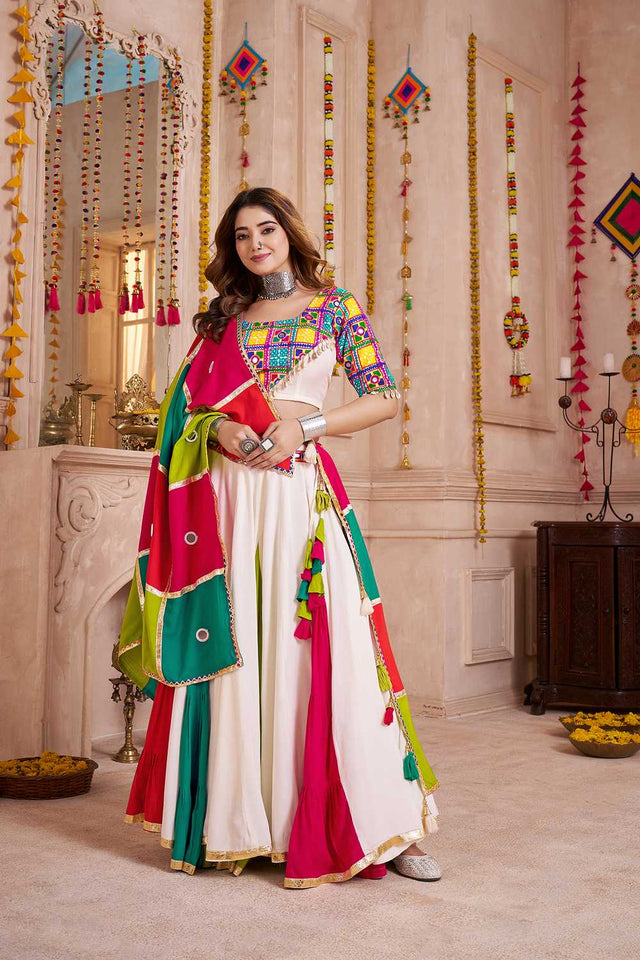 Multi Color Solid Cotton Lehenga