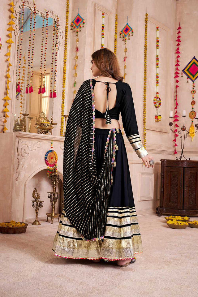 Black Lace Work Cotton Lehenga