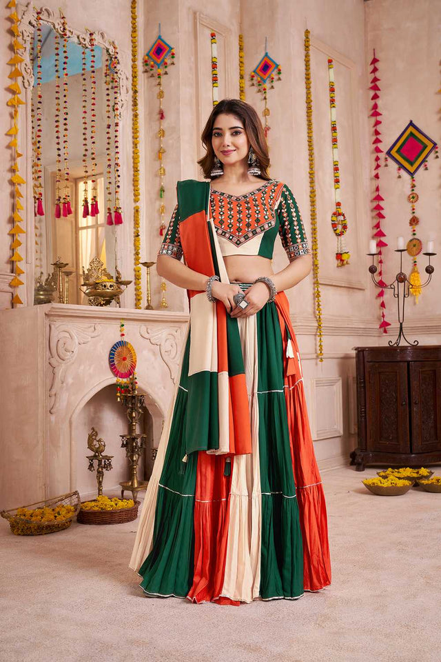 Multi Color Solid Cotton Lehenga