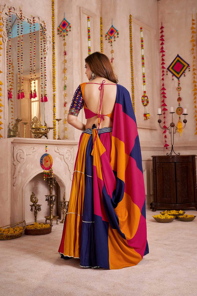 Multi Color Lace Work Cotton Lehenga (ACA1360)